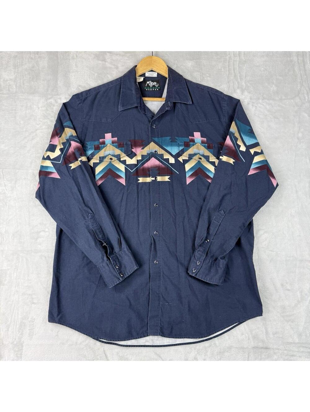 Vintage Roper Shirt Mens XL Western Pearl Snap Aztec Button Up USA Made Cowboy